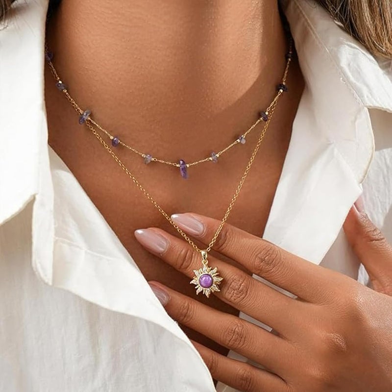 TACBSP Rapunz Sun Necklace for Women Tangled Necklace Sun Necklaces Opal Pendant Neckalces Healing Crystal Necklaces Christmas Trendy Jewelry - Image 5
